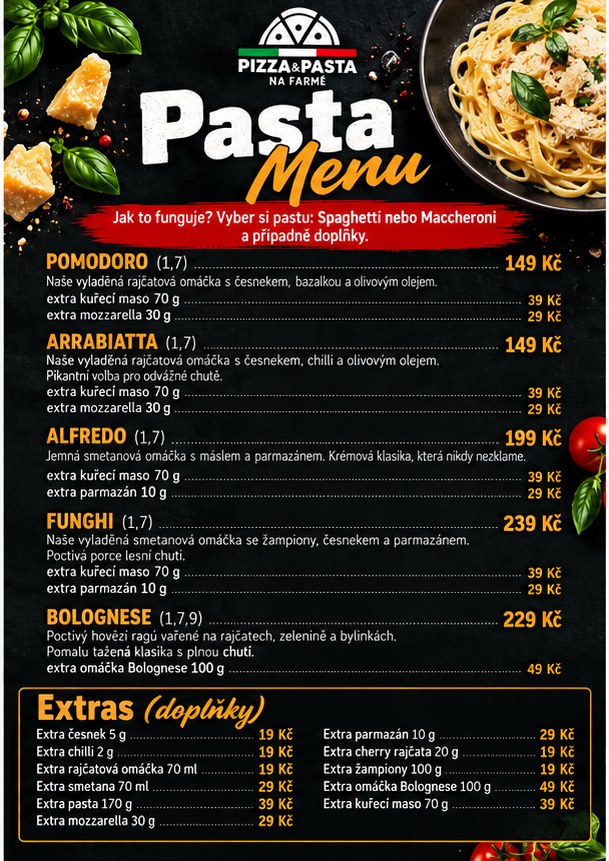 Tištěné menu – Pasta